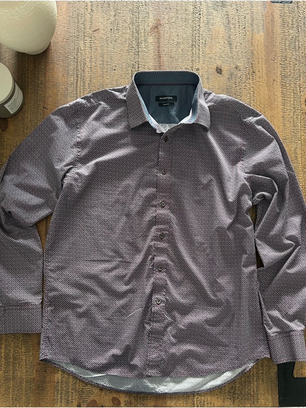 Bugatchi Burgundy Microprint Long-Sleeve Dress Shirt